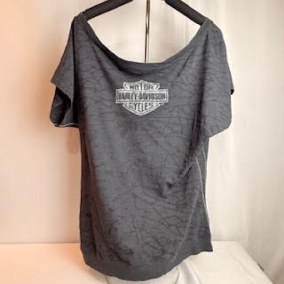 Harley-Davidson Skull Graphic Tee Black Distressed Biker Shirt Size Women's XL - Picture 4 of 13